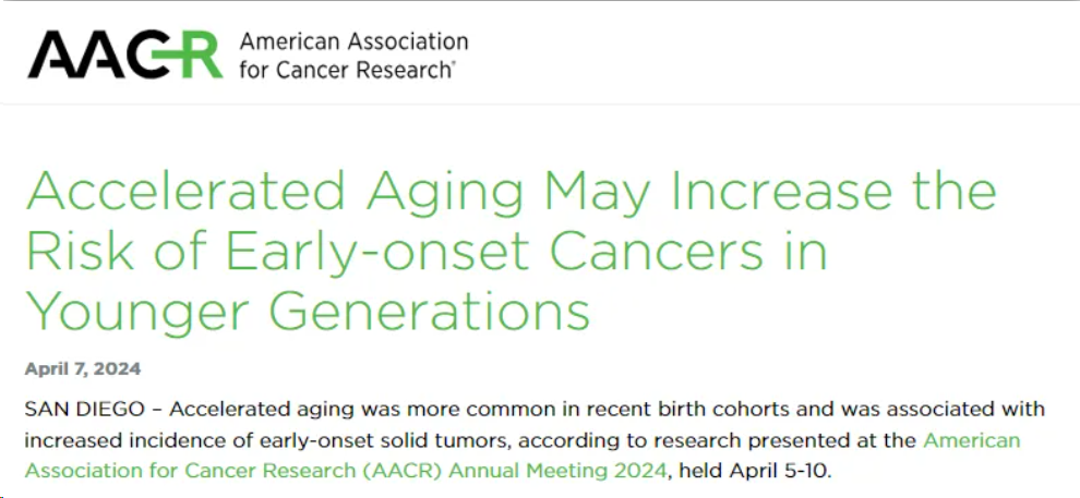 华盛顿大学最新研究，年轻人或正在加速衰老，大增癌症风险，癌症逐渐年轻化